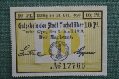 Нотгельд, бона город Тухоля, Тухел (Tuchel). 1 апреля 1919 года, Западная Пруссия (Польша). Нотгельд, бона город Тухоля, Тухел (Tuchel). 1 апреля 1919 года, Западная Пруссия (Польша).