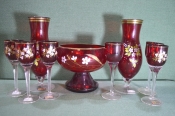 Набор стеклянной посуды Богемия. Bohemia Glass. Конфетница, вазы, бокалы. Красное стекло. Набор стеклянной посуды Богемия. Bohemia Glass. Конфетница, вазы, бокалы. Красное стекло.