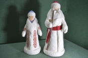 Дед Мороз и Снегурочка. Вата, папье-маше. 25 и 20 см. Калининская фабрика. СССР. Дед Мороз и Снегурочка. Вата, папье-маше. 25 и 20 см. Калининская фабрика. СССР.