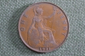 Монета 1 пенни 1921 года, Великобритания. Король Георг V. One penny. Монета 1 пенни 1921 года, Великобритания. Король Георг V. One penny.