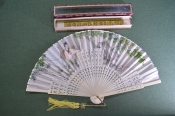 Веер дамский. Роспись. Кость. В футляре. Старый Китай. 1950-е годы. #2 Веер дамский. Роспись. Кость. В футляре. Старый Китай. 1950-е годы. #2