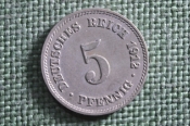 Монета 5 пфеннигов 1912 года, буквы J J. Deutsches Reich, Германская Империя. Монета 5 пфеннигов 1912 года, буквы J J. Deutsches Reich, Германская Империя.