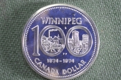 Монета 1 доллар 1974 года. 100 лет городу Виннипег. Winnipeg 1874 год. Канада. Пруф. Монета 1 доллар 1974 года. 100 лет городу Виннипег. Winnipeg 1874 год. Канада. Пруф.