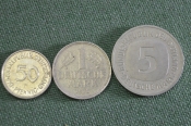 Монета 50 пфеннигов 1 5 марок 1975 - 1991. Набор. ФРГ. Германия. Монета 50 пфеннигов 1 5 марок 1975 - 1991. Набор. ФРГ. Германия.