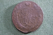 Монета 5 копеек 1788 года, СПМ. Медь, перечекан. Екатерина II. Российская Империя. Монета 5 копеек 1788 года, СПМ. Медь, перечекан. Екатерина II. Российская Империя.