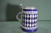 Кружка пивная керамическая, с крышкой. Ромбы. Керамика, Германия. Кружка пивная керамическая, с крышкой. Ромбы. Керамика, Германия.