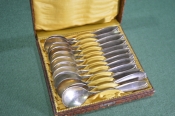 Ложки, набор (12 штук), коробка. Мельхиор, серебрение. Silefa 40. Длина 14 см. Ложки, набор (12 штук), коробка. Мельхиор, серебрение. Silefa 40. Длина 14 см.