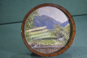 Картина старинная круглая в рамке. Акварель. Германия. Бавария. 1923 год. Картина старинная круглая в рамке. Акварель. Германия. Бавария. 1923 год.