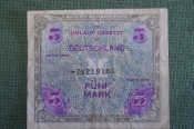 Бона, банкнота 5 Пять марок 1944 года. Германия, Американская, союзная оккупация. Бона, банкнота 5 Пять марок 1944 года. Германия, Американская, союзная оккупация.
