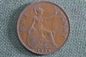 Монета 1 пенни 1936 года, Великобритания. Король Георг V. One penny. Монета 1 пенни 1936 года, Великобритания. Король Георг V. One penny.