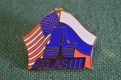 Знак значок Atlas III. Орбитальная ракета-носитель. Космос. Космонавтика. Россия - США. 2000 год. Знак значок Atlas III. Орбитальная ракета-носитель. Космос. Космонавтика. Россия - США. 2000 год.