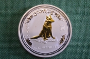 Монета 1 доллар 2006 год серебряная, 1 унция. Позолота. Собака лунар. Серебро 999 проба. Австралия Монета 1 доллар 2006 год серебряная, 1 унция. Позолота. Собака лунар. Серебро 999 проба. Австралия
