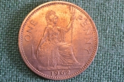 Монета 1 пенни 1962 год. One penny. Елизавета II, Великобритания. Монета 1 пенни 1962 год. One penny. Елизавета II, Великобритания.