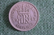 Монета 6 пенсов 1945 года. Six pence. Серебро. Георг VI, Великобритания. Монета 6 пенсов 1945 года. Six pence. Серебро. Георг VI, Великобритания.