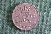 Монета 6 пенсов 1951 год. Six pence. Георг VI, Великобритания. Монета 6 пенсов 1951 год. Six pence. Георг VI, Великобритания.