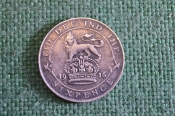 Монета 6 пенсов 1916 год. Six pence. Серебро. Георг V, Великобритания. Монета 6 пенсов 1916 год. Six pence. Серебро. Георг V, Великобритания.
