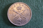 Монета 1 флорин 1951 год. Florin. Серебро. 50 лет Федерации. Георг VI, Австралия. Монета 1 флорин 1951 год. Florin. Серебро. 50 лет Федерации. Георг VI, Австралия.