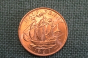 Монета 1/2 пенни 1967 года. Парусник. Half penny. Елизавета II, Великобритания. Монета 1/2 пенни 1967 года. Парусник. Half penny. Елизавета II, Великобритания.