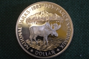 Монета 1 доллар 1985 год. Национальные парки, 100 лет, лось. Серебро. Елизавета II. Canada, Канада. Монета 1 доллар 1985 год. Национальные парки, 100 лет, лось. Серебро. Елизавета II. Canada, Канада.