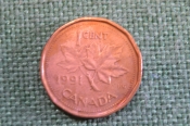 Монета 1 цент 1991 год. Кленовый лист. Елизавета II. Canada, Канада. Монета 1 цент 1991 год. Кленовый лист. Елизавета II. Canada, Канада.