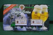 Модель, игрушка. Пивной грузовик с прицепом. Реклама пива Trassl-Brau. Блистер. Китай Германия. Модель, игрушка. Пивной грузовик с прицепом. Реклама пива Trassl-Brau. Блистер. Китай Германия.