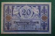 Бона, банкнота 20 марок 1917 год. Двадцать. Zwanzig mark. Германская Империя. Берлин, Германия. Бона, банкнота 20 марок 1917 год. Двадцать. Zwanzig mark. Германская Империя. Берлин, Германия.