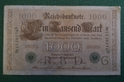 Бона, банкнота 1000 марок 1910 год. Одна тысяча. Рейхсбанкнота. Германская империя, Германия. #1 Бона, банкнота 1000 марок 1910 год. Одна тысяча. Рейхсбанкнота. Германская империя, Германия. #1