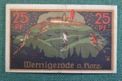 Нотгельд, бона 25 пфеннигов 1920 год. Город Wernigerode, Вернигероде. Ведьмы на метлах. Нотгельд, бона 25 пфеннигов 1920 год. Город Wernigerode, Вернигероде. Ведьмы на метлах.