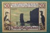 Нотгельд, бона 50 пфеннигов 1921 год. Гельголанд. Святой, камбала, пингвин, раковины. Германия. Нотгельд, бона 50 пфеннигов 1921 год. Гельголанд. Святой, камбала, пингвин, раковины. Германия.