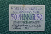 Нотгельд, бона 50 пфеннигов 1920 год. Город Bitterfeld, Биттерфельд. Веймар, Германия. Нотгельд, бона 50 пфеннигов 1920 год. Город Bitterfeld, Биттерфельд. Веймар, Германия.