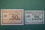 Нотгельд, бона 25, 50 пфеннигов 1917 год (2 штуки). Город Gottingen, Геттинген. Веймар, Германия. Нотгельд, бона 25, 50 пфеннигов 1917 год (2 штуки). Город Gottingen, Геттинген. Веймар, Германия.