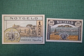 Нотгельд, бона 50 пфеннигов, 1 марка 1921 год (2 штуки). Город Hamburger Hallig, Хамбургер-Халлиг. Нотгельд, бона 50 пфеннигов, 1 марка 1921 год (2 штуки). Город Hamburger Hallig, Хамбургер-Халлиг.