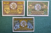 Нотгельд, бона 10, 25, 50 пфеннигов 1920 год (3 шт.). Город Fallersleben, Вольсбург. Германия. Нотгельд, бона 10, 25, 50 пфеннигов 1920 год (3 шт.). Город Fallersleben, Вольсбург. Германия.