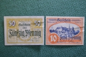 Нотгельд, бона 10, 50 пфеннигов 1919 год (2 штуки). Город Mylau, Милау. Веймар, Германия. Нотгельд, бона 10, 50 пфеннигов 1919 год (2 штуки). Город Mylau, Милау. Веймар, Германия.