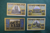 Нотгельд, бона 25, 50 пфеннигов 1921 год (4 штуки), город Coblenz, Кобленц. Германия. Нотгельд, бона 25, 50 пфеннигов 1921 год (4 штуки), город Coblenz, Кобленц. Германия.