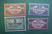 Нотгельд, бона 5, 10, 20, 50 пфеннигов 1921 год, город Cottbus, Котбус. Германия. Нотгельд, бона 5, 10, 20, 50 пфеннигов 1921 год, город Cottbus, Котбус. Германия.