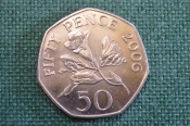 Монета 50 пенсов 2006 года. Fifty pence. Цветок. Гернси, Guernsey. Елизавета II. Монета 50 пенсов 2006 года. Fifty pence. Цветок. Гернси, Guernsey. Елизавета II.